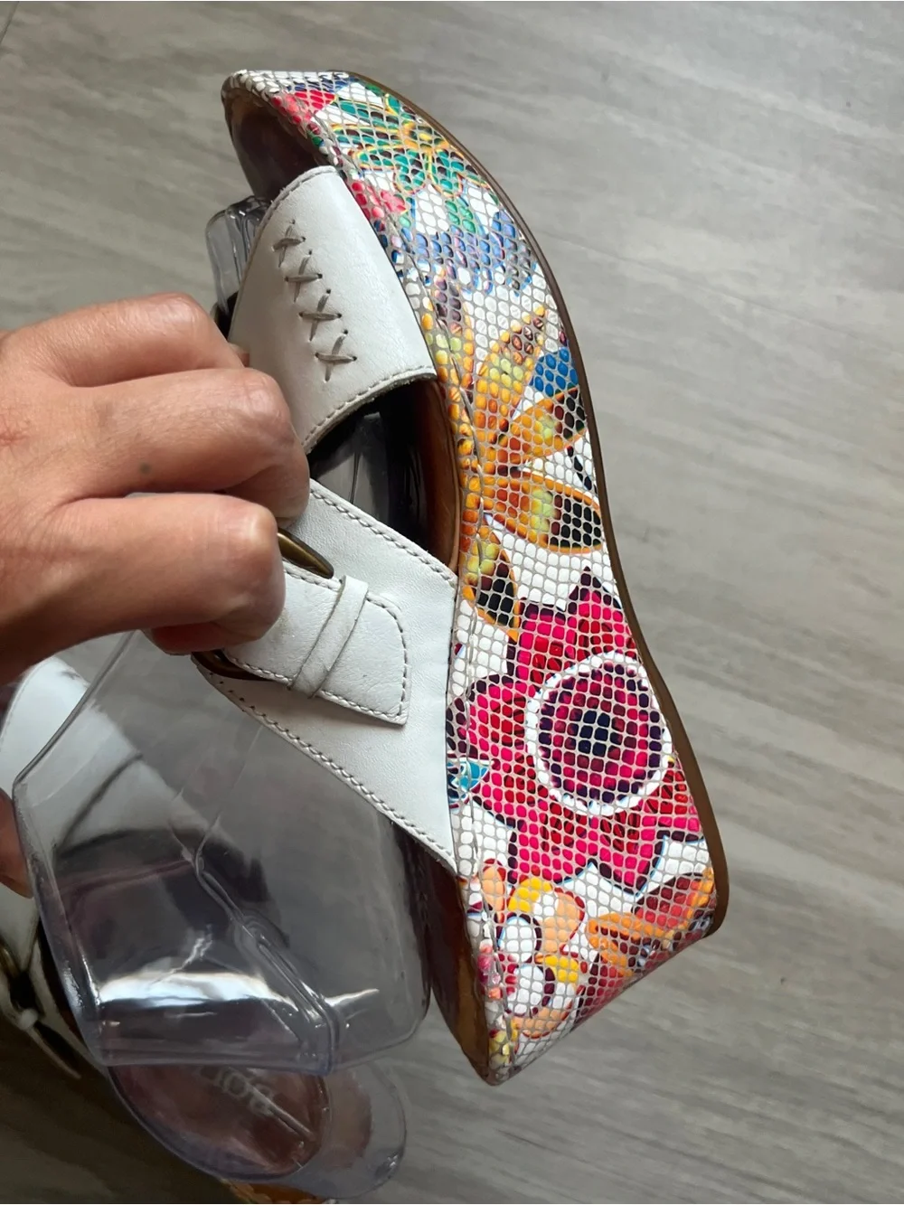 Børn White Leather Floral Platform Wedge Sandals Size 8M Boho